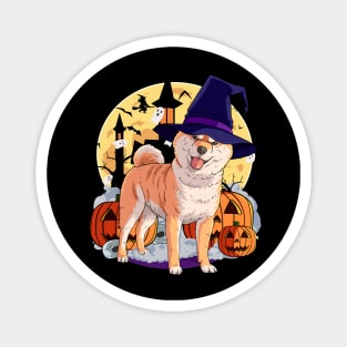 Shiba Inu Scary Dog Halloween Witch Pumpkin Magnet